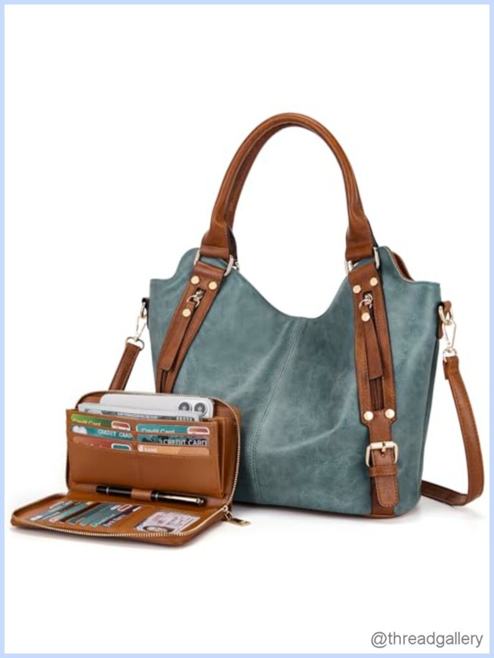 Vegan Leather Hobo Crossbody Bag Wallet Set Large Shoulder Handbag 2PCS